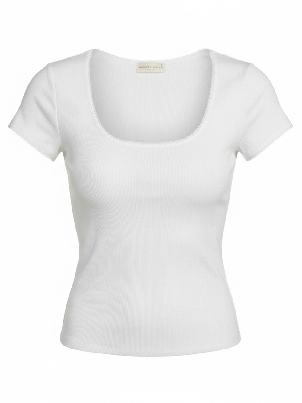 White Scoop Neck Ribbed Short Sleeve Tee - Women's